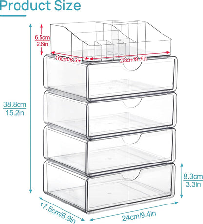 3 Tier Clear Makeup Organizer with 2 Drawers