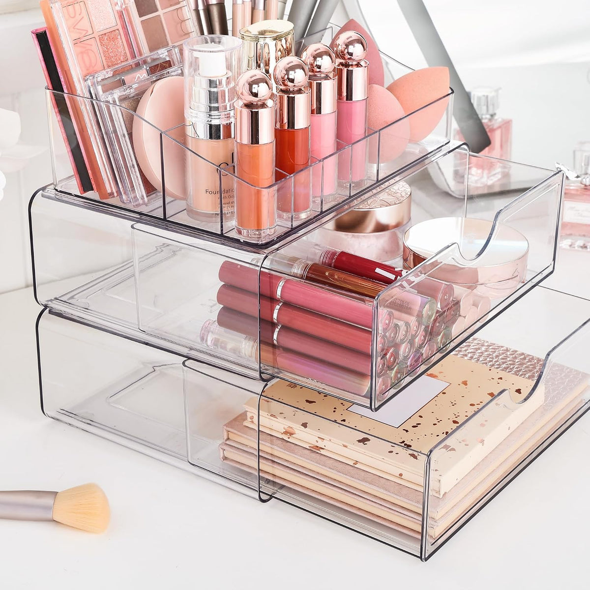 3 Tier Clear Makeup Organizer with 2 Drawers
