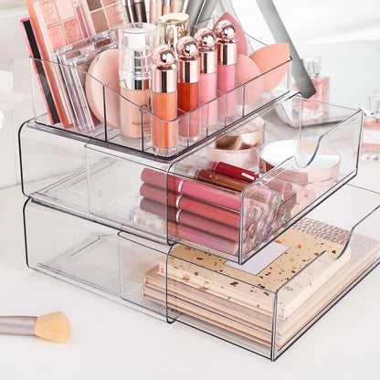 3 Tier Clear Makeup Organizer with 2 Drawers