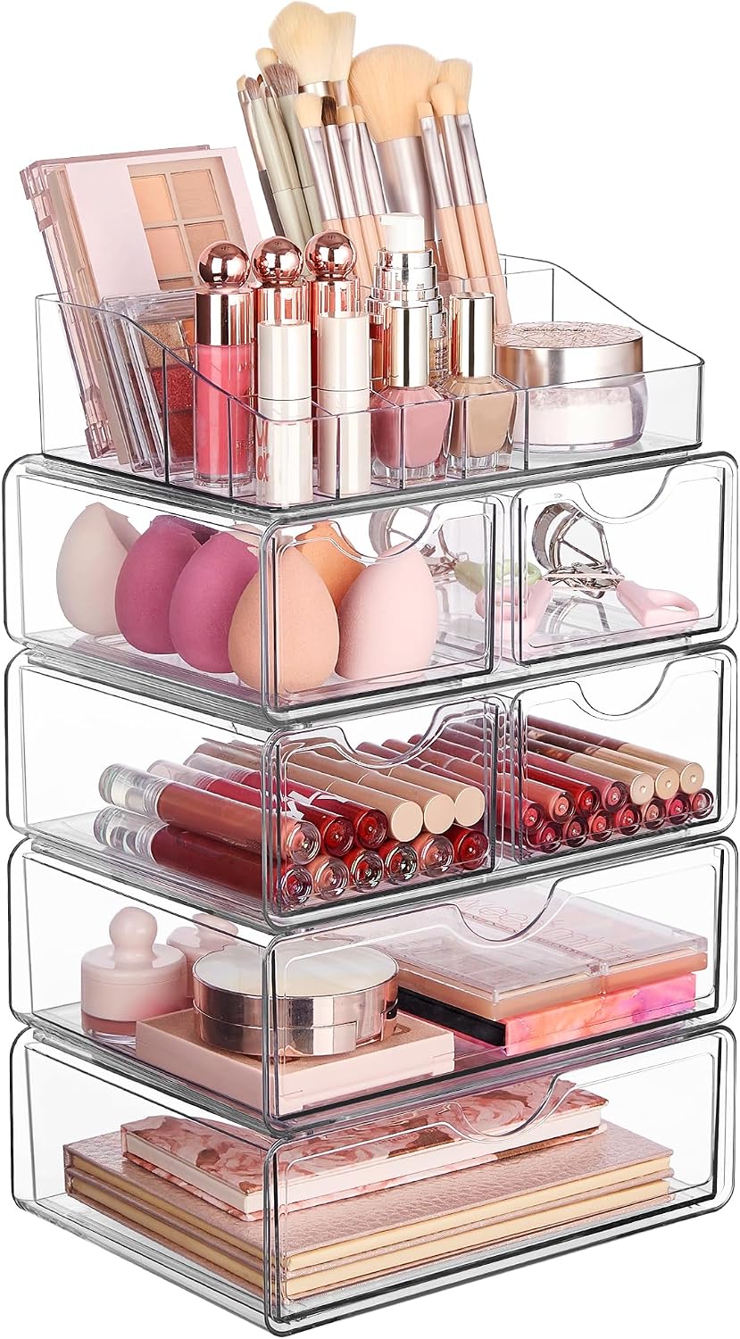 3 Tier Clear Makeup Organizer with 2 Drawers