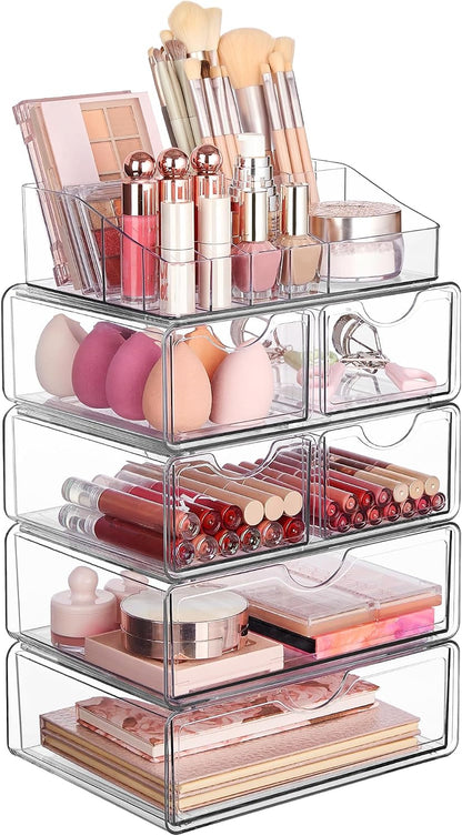 3 Tier Clear Makeup Organizer with 2 Drawers