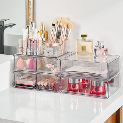 3 Tier Clear Makeup Organizer with 2 Drawers