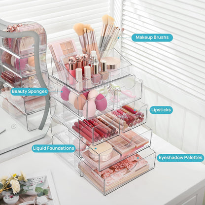 3 Tier Clear Makeup Organizer with 2 Drawers