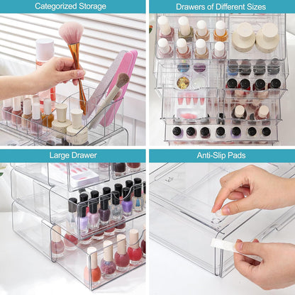 3 Tier Clear Makeup Organizer with 2 Drawers