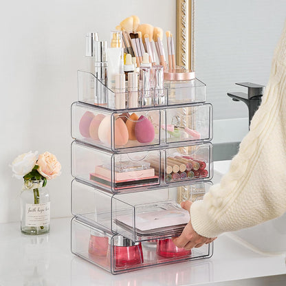 3 Tier Clear Makeup Organizer with 2 Drawers