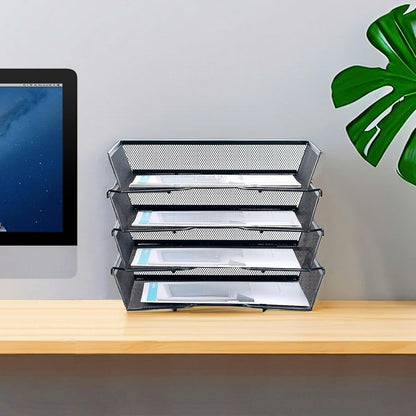 4 Tier Metal Letter Tray Desk Organizer-Stackable Paper Tray,Black