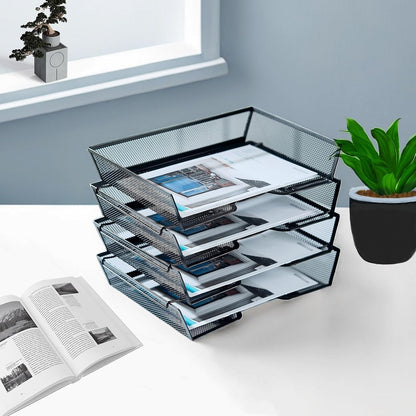 4 Tier Metal Letter Tray Desk Organizer-Stackable Paper Tray,Black