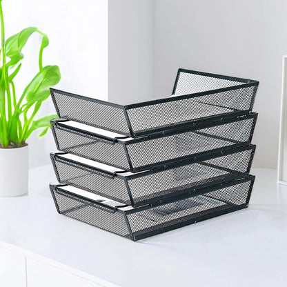 4 Tier Metal Letter Tray Desk Organizer-Stackable Paper Tray,Black