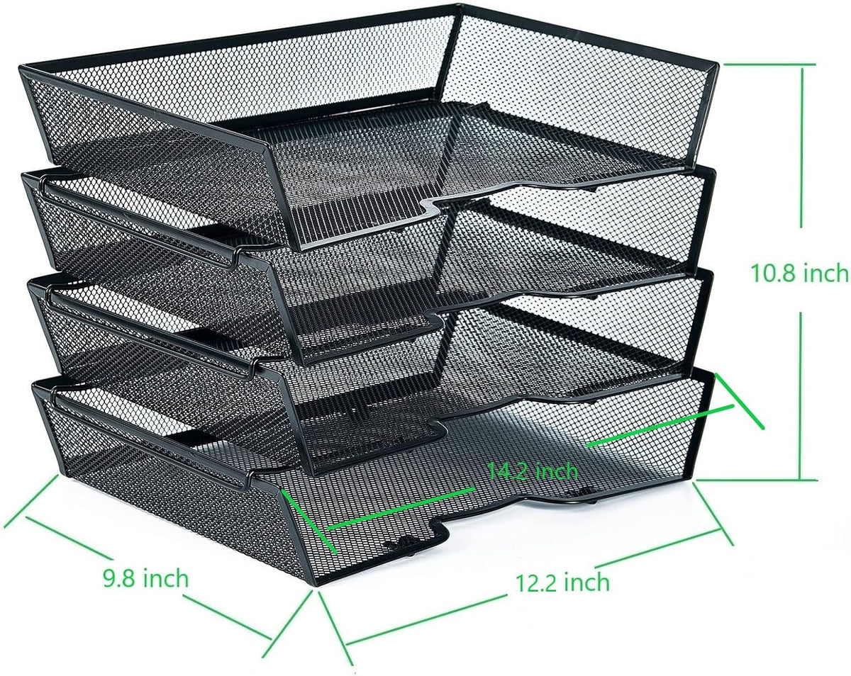 4 Tier Metal Letter Tray Desk Organizer-Stackable Paper Tray,Black