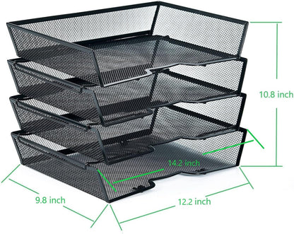 4 Tier Metal Letter Tray Desk Organizer-Stackable Paper Tray,Black