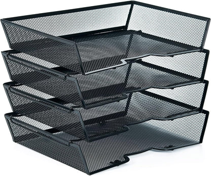 4 Tier Metal Letter Tray Desk Organizer-Stackable Paper Tray,Black