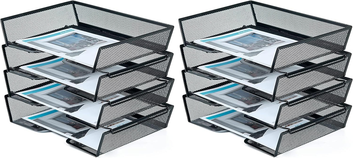 4 Tier Metal Letter Tray Desk Organizer-Stackable Paper Tray,Black