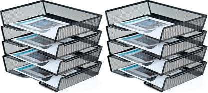 4 Tier Metal Letter Tray Desk Organizer-Stackable Paper Tray,Black