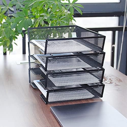4 Tier Metal Letter Tray Desk Organizer-Stackable Paper Tray,Black