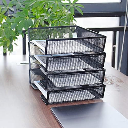 4 Tier Metal Letter Tray Desk Organizer-Stackable Paper Tray,Black