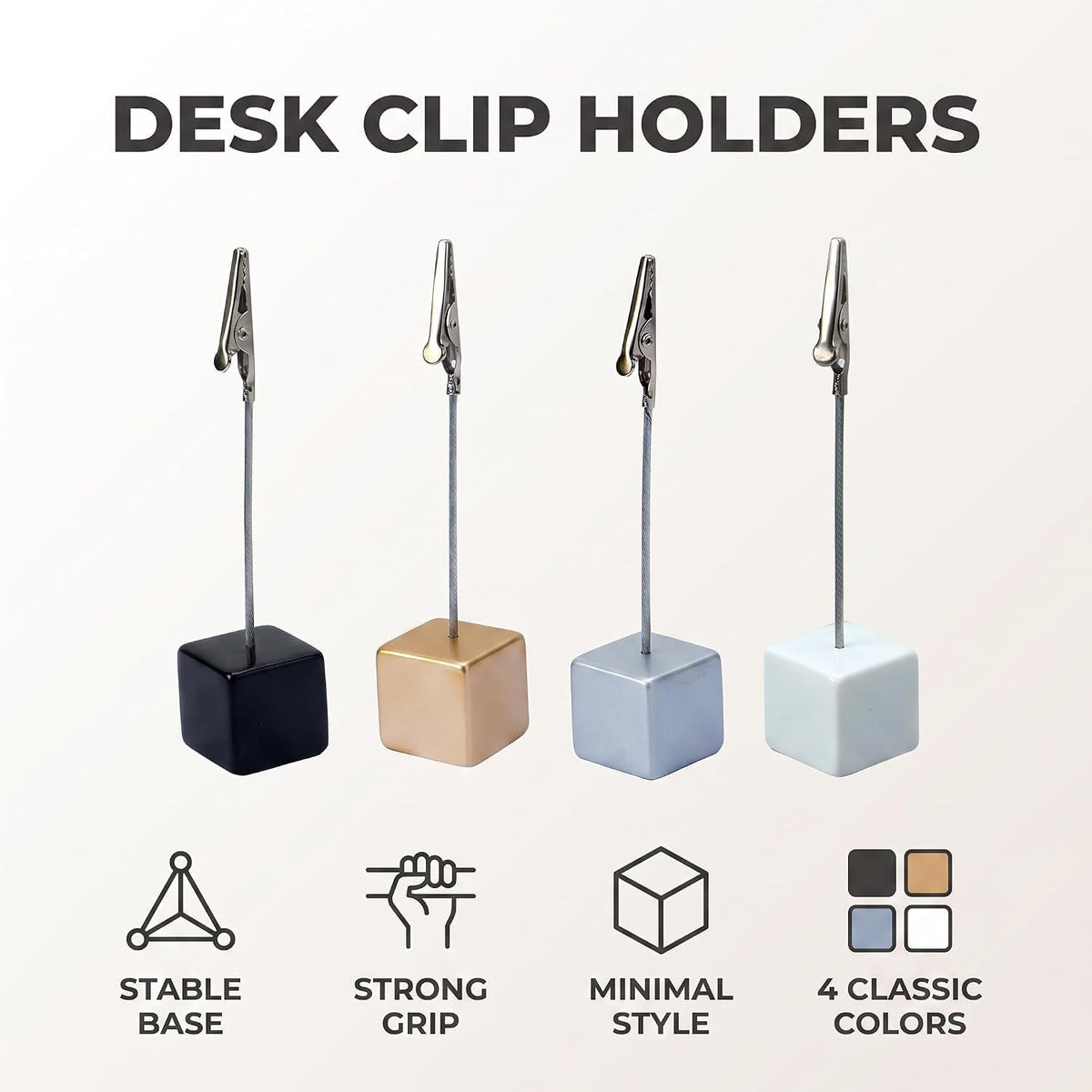 4Pcs Alligator Clip Memo Holders - Heavy-Duty Desktop Organizers for Office/Home, Multi-Angle Picture Frame Stand with Card Clasps, Desk Accessories for Notes/Photos/Paper Display