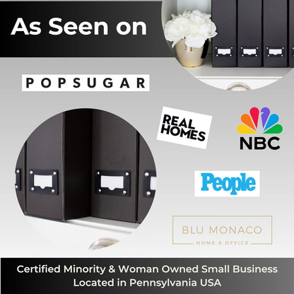 Set of 6 Aqua Magazine File Holders | Foldable Magazine Storage Boxes with White Leather Label Holders | Vertical File Organizer for Desk, Shelves & Home Office