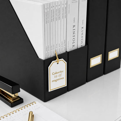 Set of 6 Aqua Magazine File Holders | Foldable Magazine Storage Boxes with White Leather Label Holders | Vertical File Organizer for Desk, Shelves & Home Office