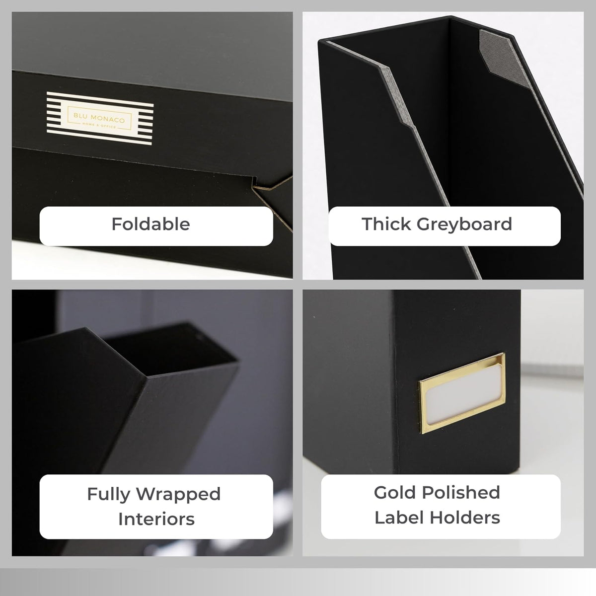 Set of 6 Aqua Magazine File Holders | Foldable Magazine Storage Boxes with White Leather Label Holders | Vertical File Organizer for Desk, Shelves & Home Office