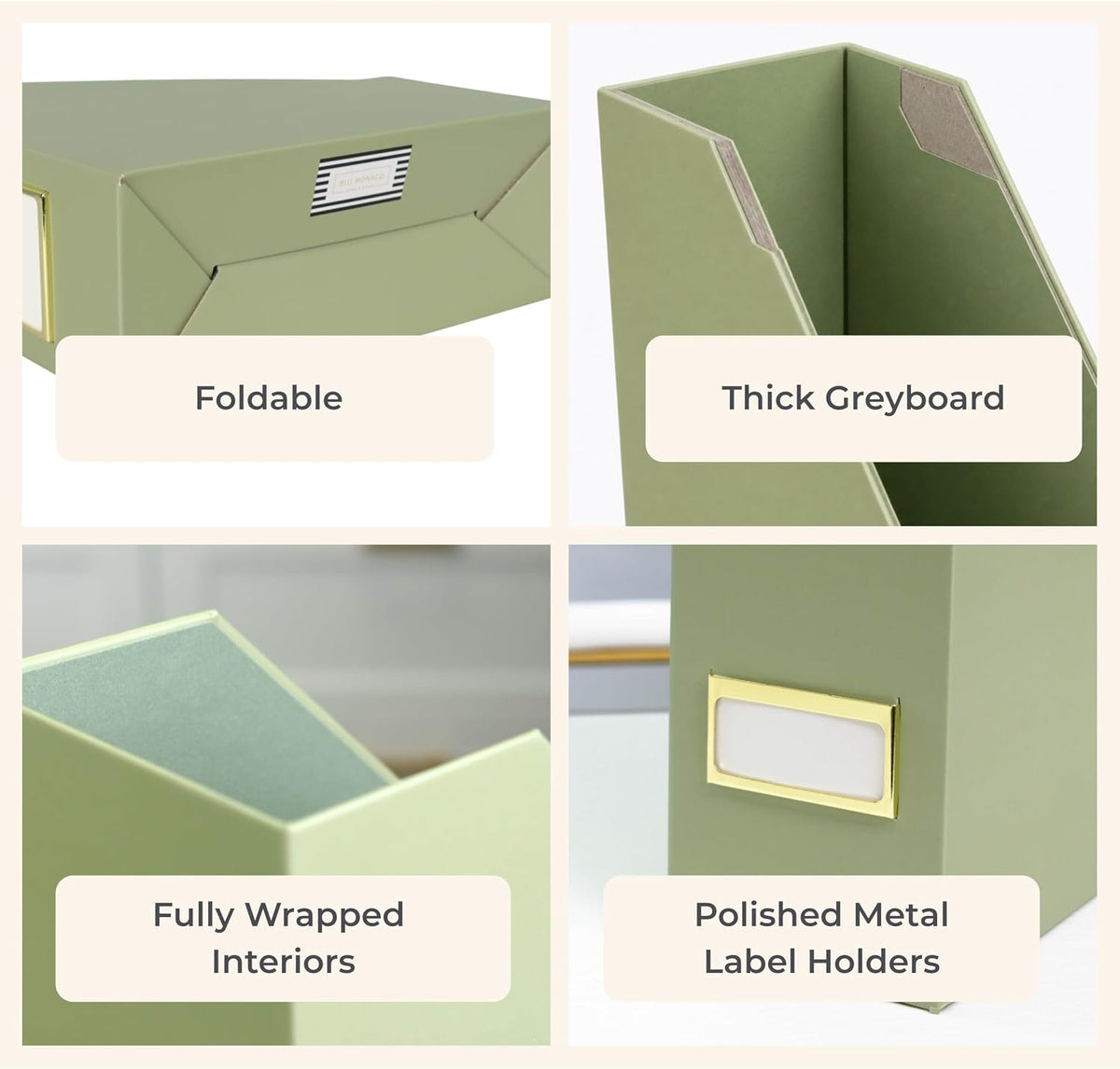 Set of 6 Aqua Magazine File Holders | Foldable Magazine Storage Boxes with White Leather Label Holders | Vertical File Organizer for Desk, Shelves & Home Office