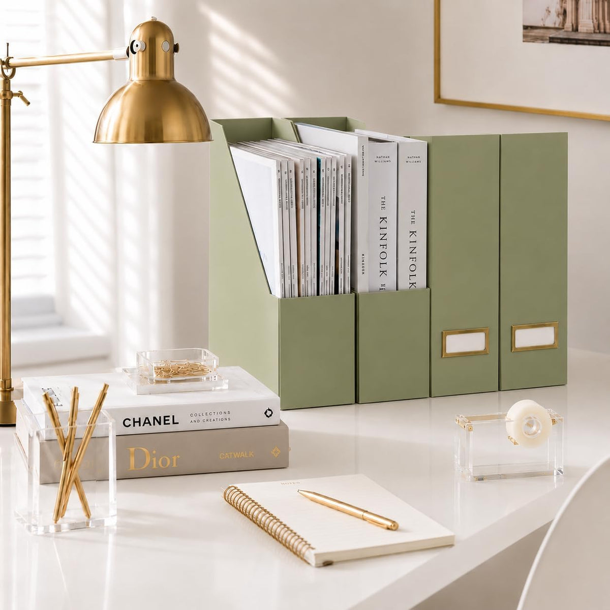 Set of 6 Aqua Magazine File Holders | Foldable Magazine Storage Boxes with White Leather Label Holders | Vertical File Organizer for Desk, Shelves & Home Office