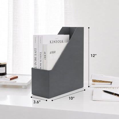 Set of 6 Aqua Magazine File Holders | Foldable Magazine Storage Boxes with White Leather Label Holders | Vertical File Organizer for Desk, Shelves & Home Office