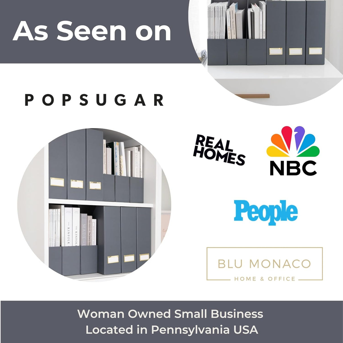 Set of 6 Aqua Magazine File Holders | Foldable Magazine Storage Boxes with White Leather Label Holders | Vertical File Organizer for Desk, Shelves & Home Office