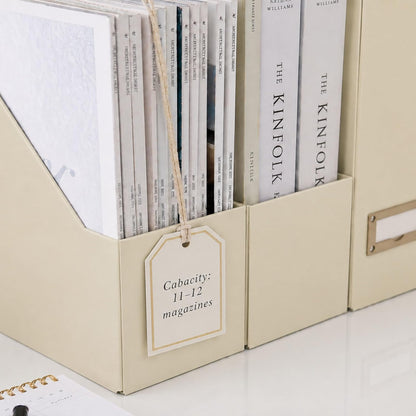 Set of 6 Aqua Magazine File Holders | Foldable Magazine Storage Boxes with White Leather Label Holders | Vertical File Organizer for Desk, Shelves & Home Office