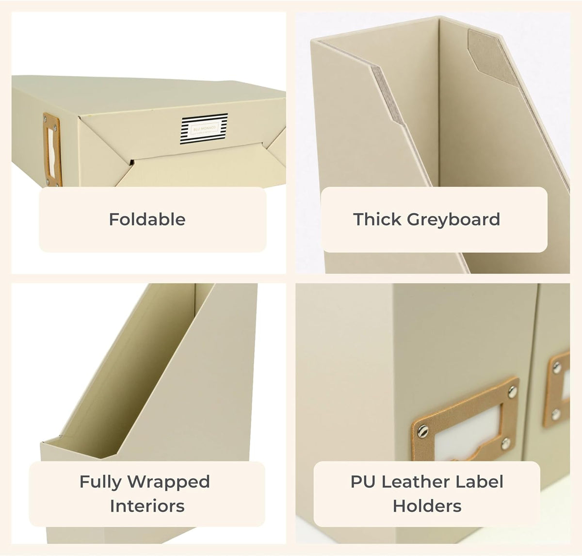 Set of 6 Aqua Magazine File Holders | Foldable Magazine Storage Boxes with White Leather Label Holders | Vertical File Organizer for Desk, Shelves & Home Office