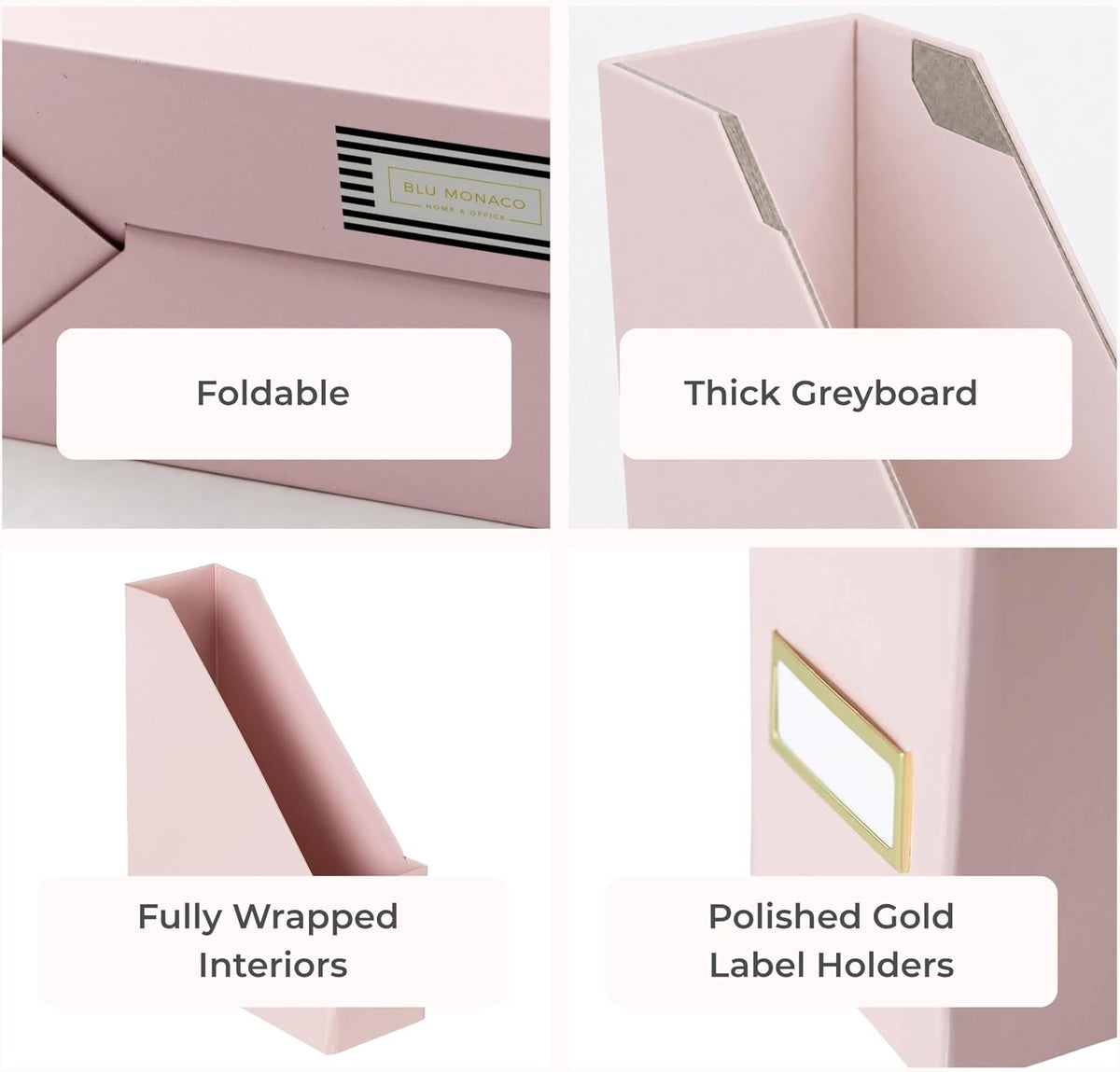 Set of 6 Aqua Magazine File Holders | Foldable Magazine Storage Boxes with White Leather Label Holders | Vertical File Organizer for Desk, Shelves & Home Office