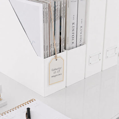Set of 6 Aqua Magazine File Holders | Foldable Magazine Storage Boxes with White Leather Label Holders | Vertical File Organizer for Desk, Shelves & Home Office
