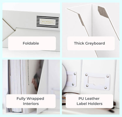 Set of 6 Aqua Magazine File Holders | Foldable Magazine Storage Boxes with White Leather Label Holders | Vertical File Organizer for Desk, Shelves & Home Office