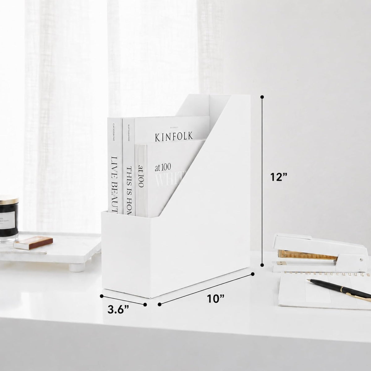 Set of 6 Aqua Magazine File Holders | Foldable Magazine Storage Boxes with White Leather Label Holders | Vertical File Organizer for Desk, Shelves & Home Office