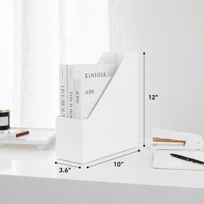 Set of 6 Aqua Magazine File Holders | Foldable Magazine Storage Boxes with White Leather Label Holders | Vertical File Organizer for Desk, Shelves & Home Office