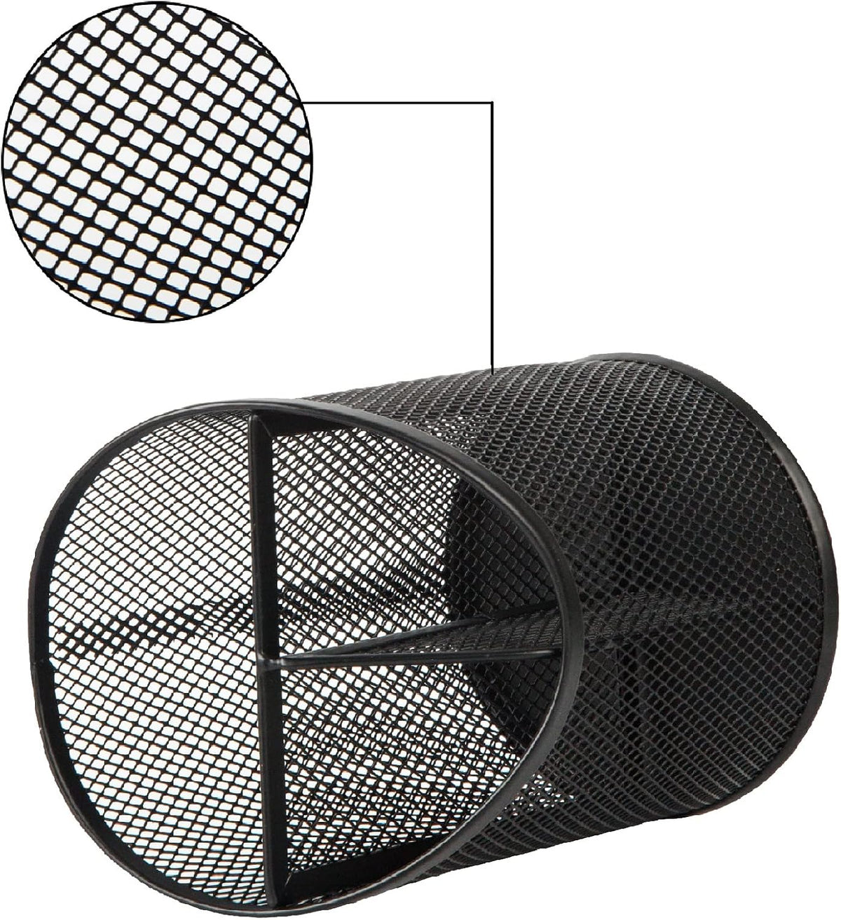 2 Pack Pen Holder Mesh Round Pencil Holder 3 Compartments, Black