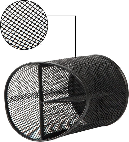 2 Pack Pen Holder Mesh Round Pencil Holder 3 Compartments, Black