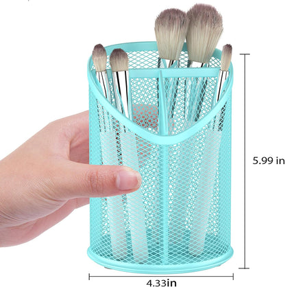 2 Pack Pen Holder Mesh Round Pencil Holder 3 Compartments, Black