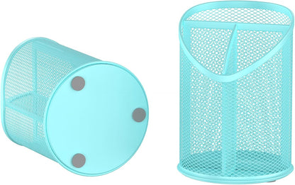 2 Pack Pen Holder Mesh Round Pencil Holder 3 Compartments, Black