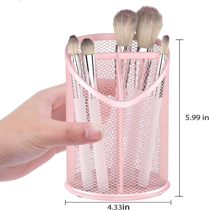 2 Pack Pen Holder Mesh Round Pencil Holder 3 Compartments, Black