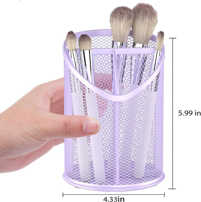 2 Pack Pen Holder Mesh Round Pencil Holder 3 Compartments, Black