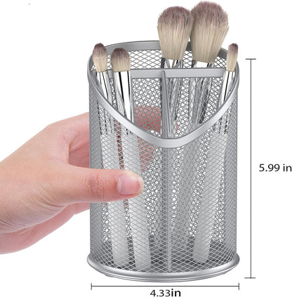 2 Pack Pen Holder Mesh Round Pencil Holder 3 Compartments, Black