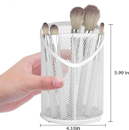 2 Pack Pen Holder Mesh Round Pencil Holder 3 Compartments, Black