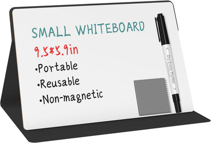 Portable Small White Board,Reusable Dry Erase Board with Stand,Desktop Whiteboard for Office Meeting Bussiness Home 9" x 6" with Marker, Wipe Cloth (Blue)