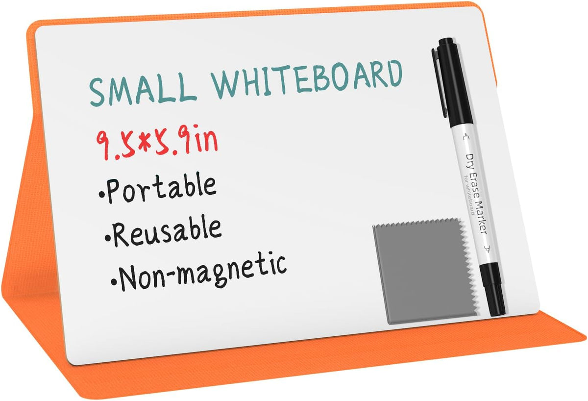 Portable Small White Board,Reusable Dry Erase Board with Stand,Desktop Whiteboard for Office Meeting Bussiness Home 9" x 6" with Marker, Wipe Cloth (Blue)