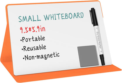 Portable Small White Board,Reusable Dry Erase Board with Stand,Desktop Whiteboard for Office Meeting Bussiness Home 9" x 6" with Marker, Wipe Cloth (Blue)