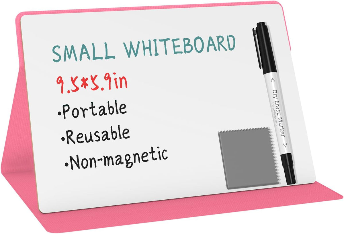 Portable Small White Board,Reusable Dry Erase Board with Stand,Desktop Whiteboard for Office Meeting Bussiness Home 9" x 6" with Marker, Wipe Cloth (Blue)