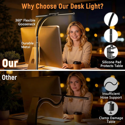 LED Desk Lamp for Home Office, Flexible Gooseneck Desk Lamp with Clamp