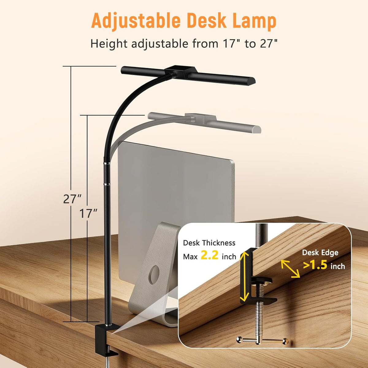 LED Desk Lamp for Home Office, Flexible Gooseneck Desk Lamp with Clamp
