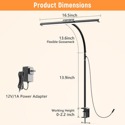 LED Desk Lamp for Home Office, Flexible Gooseneck Desk Lamp with Clamp