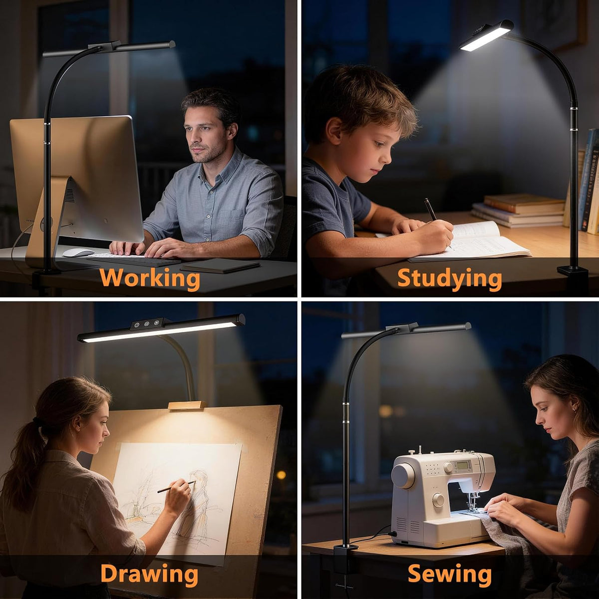 LED Desk Lamp for Home Office, Flexible Gooseneck Desk Lamp with Clamp